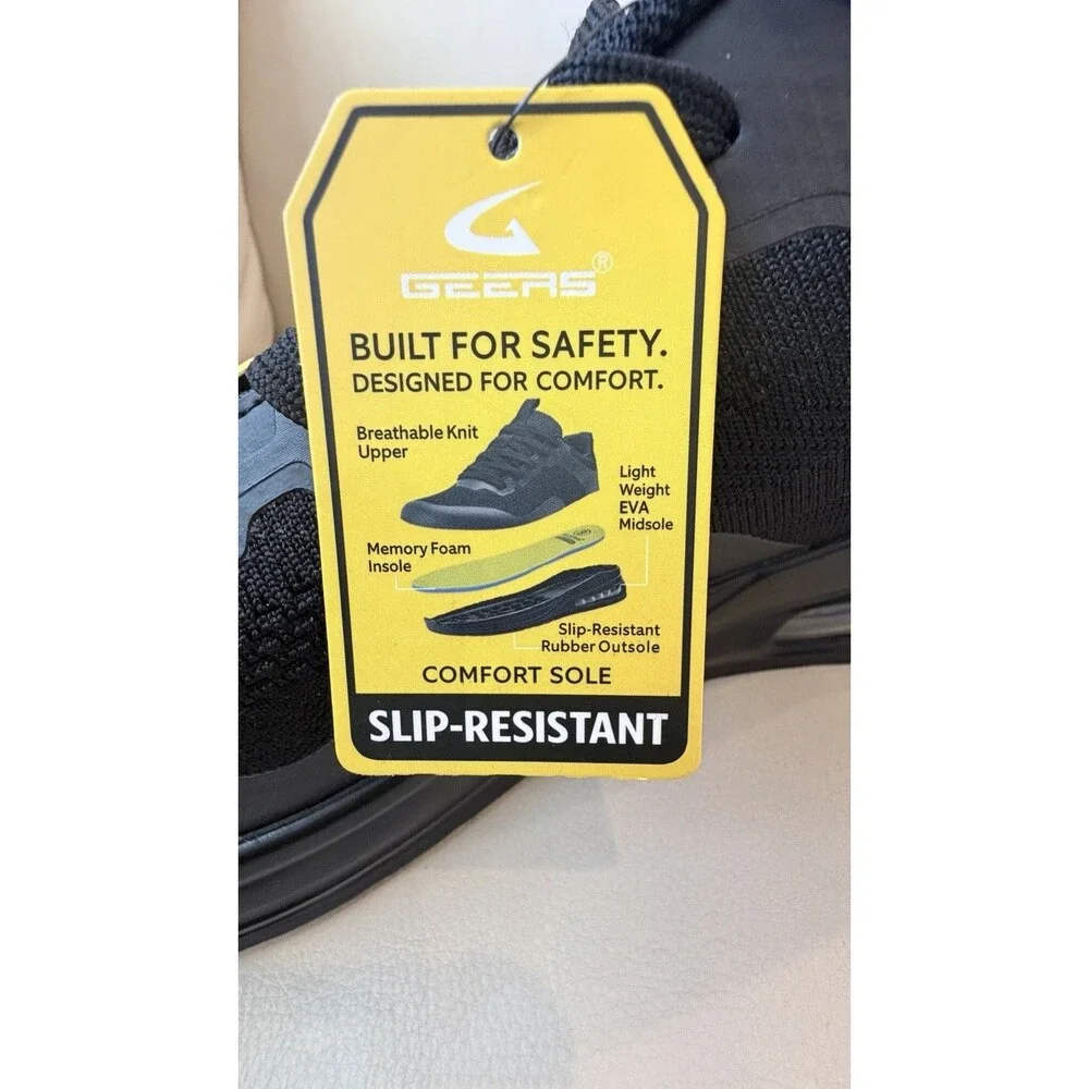 Geers Mens Work Shoes Size 12 W Black Slip Resistant Sneaker Air Cushion